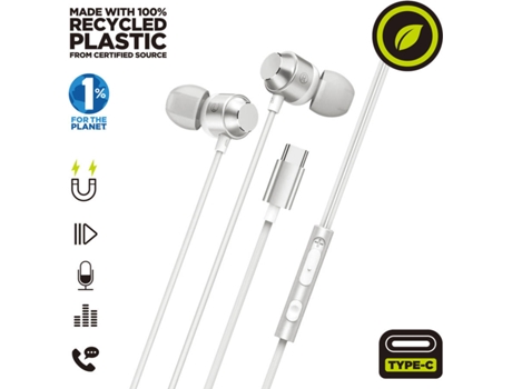 Auriculares com Fio MUVIT for charge M32 Tipo C magnéticos brancos