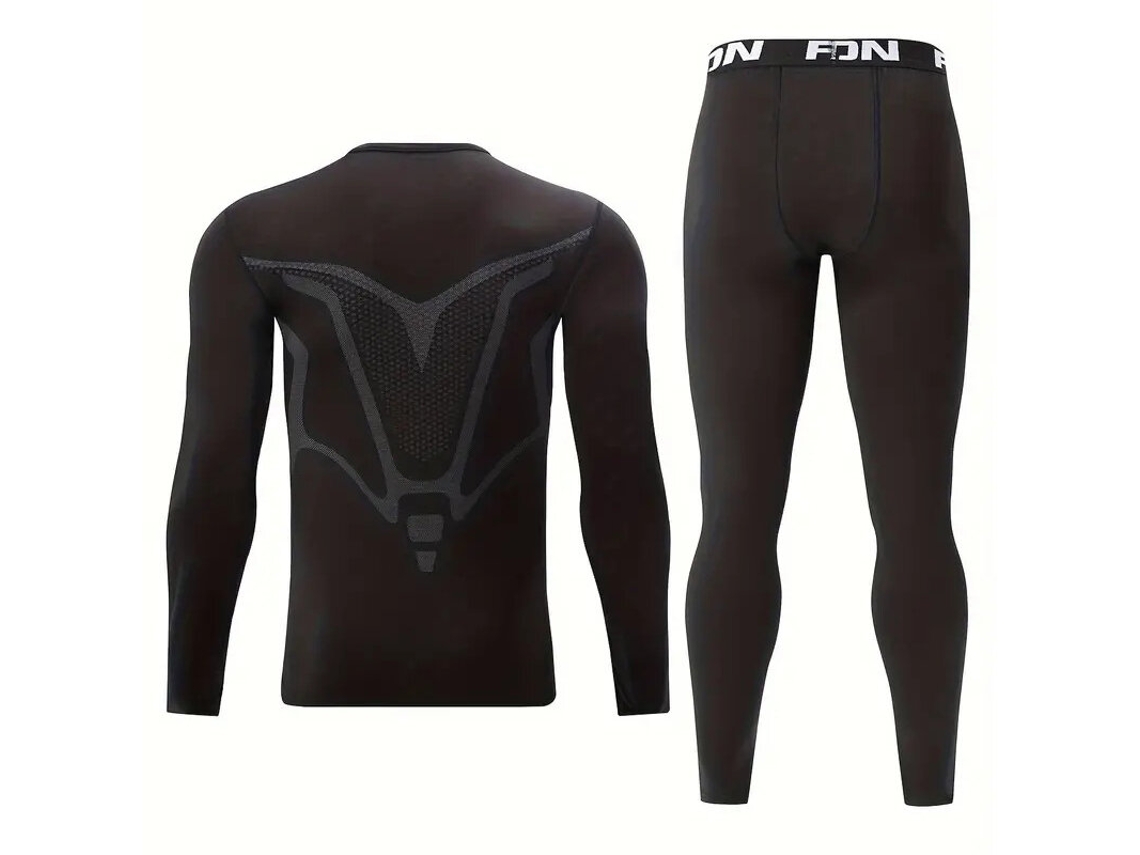 Preto Xl Tengoo Conjunto Roupa Térmica Masculina Compressão Manga Comprida Básica Respirável Cinto Letras Inverno