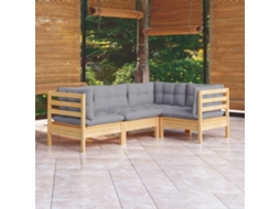 Vidaxl 4 Pcs Conjunto Lounge De Jardim C/ Almofadões Cinza Pinho