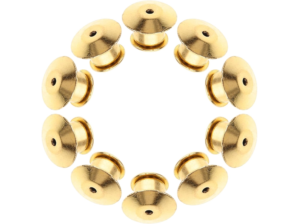 Broches de metal dourado, 10 unidades, com data plana, para crachás e pins, ideais para reuniões e uso fora da mesa.