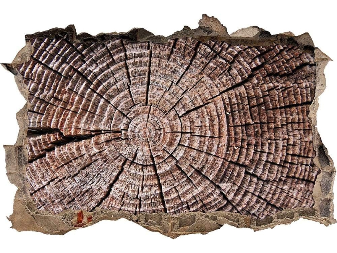 Adesivo de parede com tronco de árvore grosso e anéis de crescimento, ideal para sala de estar, quarto, cozinha, escritório, para adultos e crianças, 70x110cm