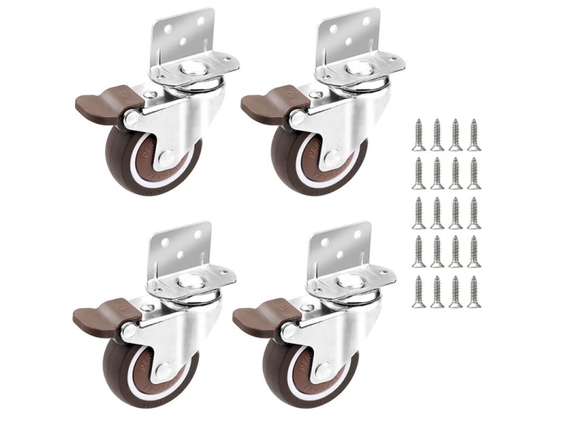 4 Rodízios Giratórios Pequenos De 25 Mm Para Móveis Com Freio.