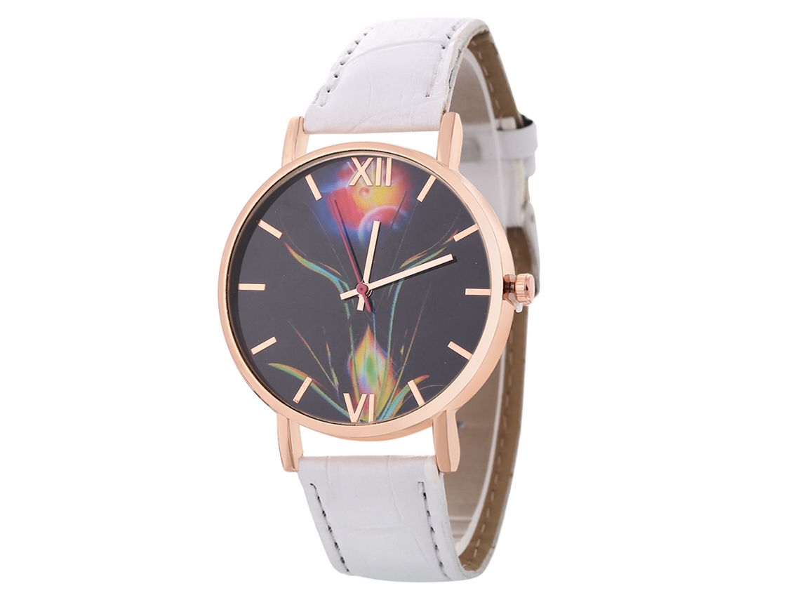 Relógio de Quartzo com Pulseira de Couro Estilo Simples e Fashion para Presente (branco)