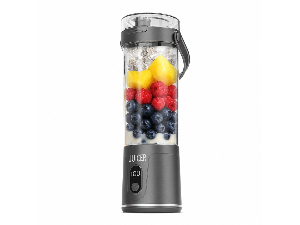 Liquidificador Portátil Recarregável Por Usb Com Visor Lcd, Cinzento Titânio