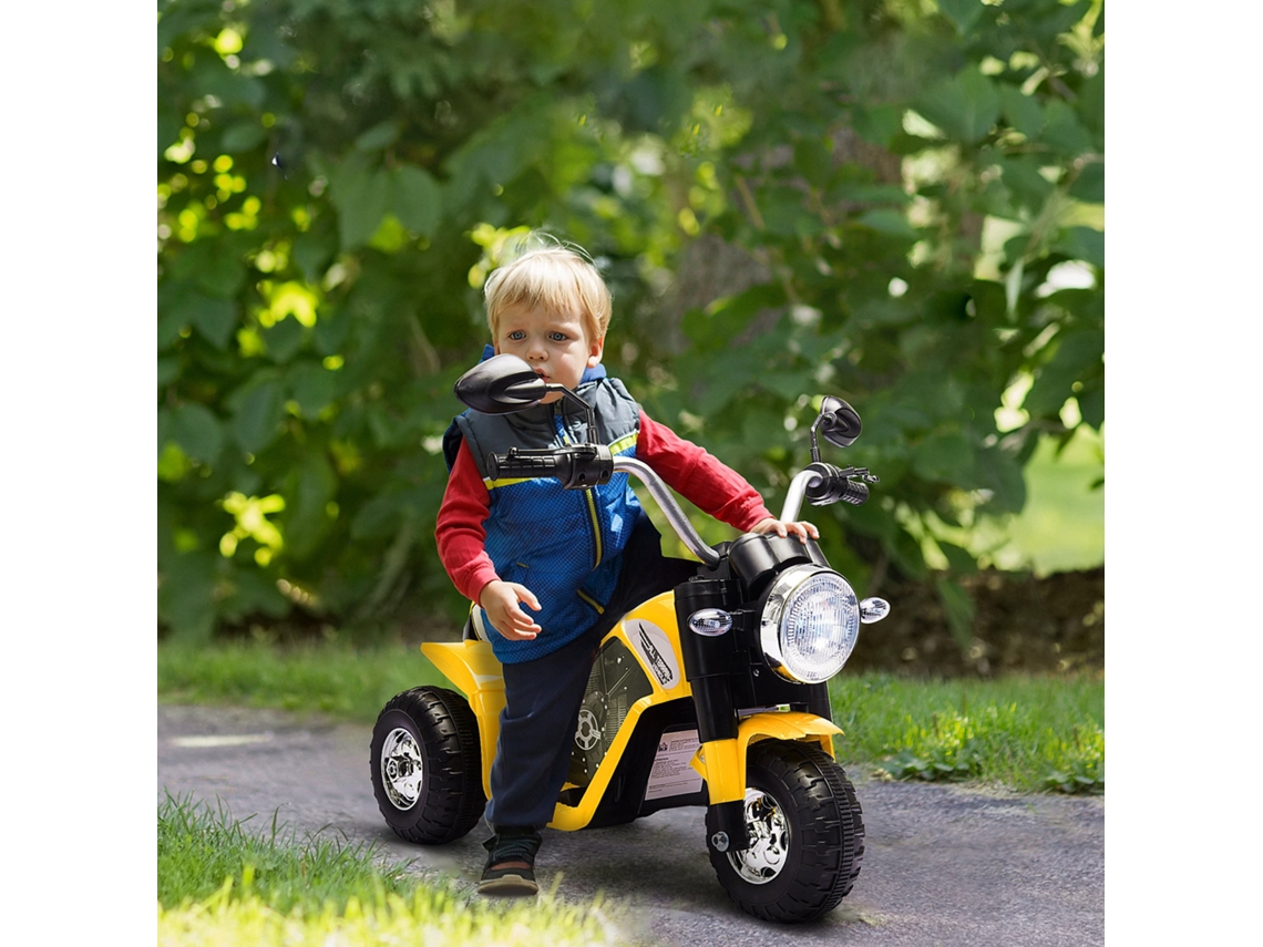 Moto Elétrica Para Crianças, Chopper Todo-terreno 6 V 20 W, Marcha À Frente E À Ré, 3 Rodas, Efeitos Luminosos E Sonoros, Amarelo E Preto