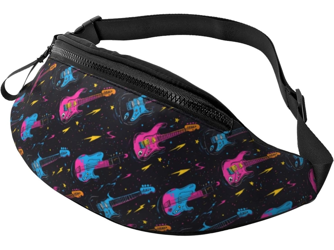 Pochete Unissex Estampa Guitarra Azul e Rosa Tecido Resistente Zíper S/MARCA