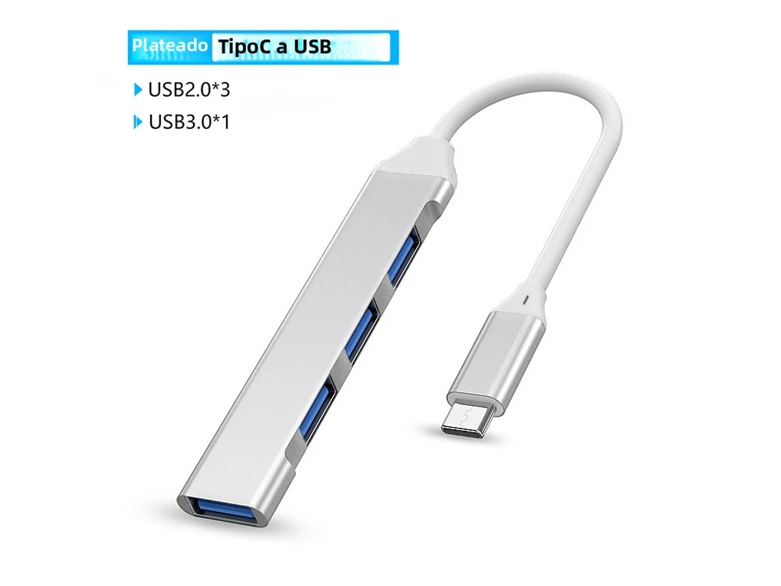 (tipo C Prateado) Hub Usb 3.0 Tipo C Com 4 Portas E Adaptador Otg Multifuncional