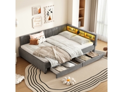Sofá Cama Daybett 140x200cm Gavetas Usb Led Linen Cinza