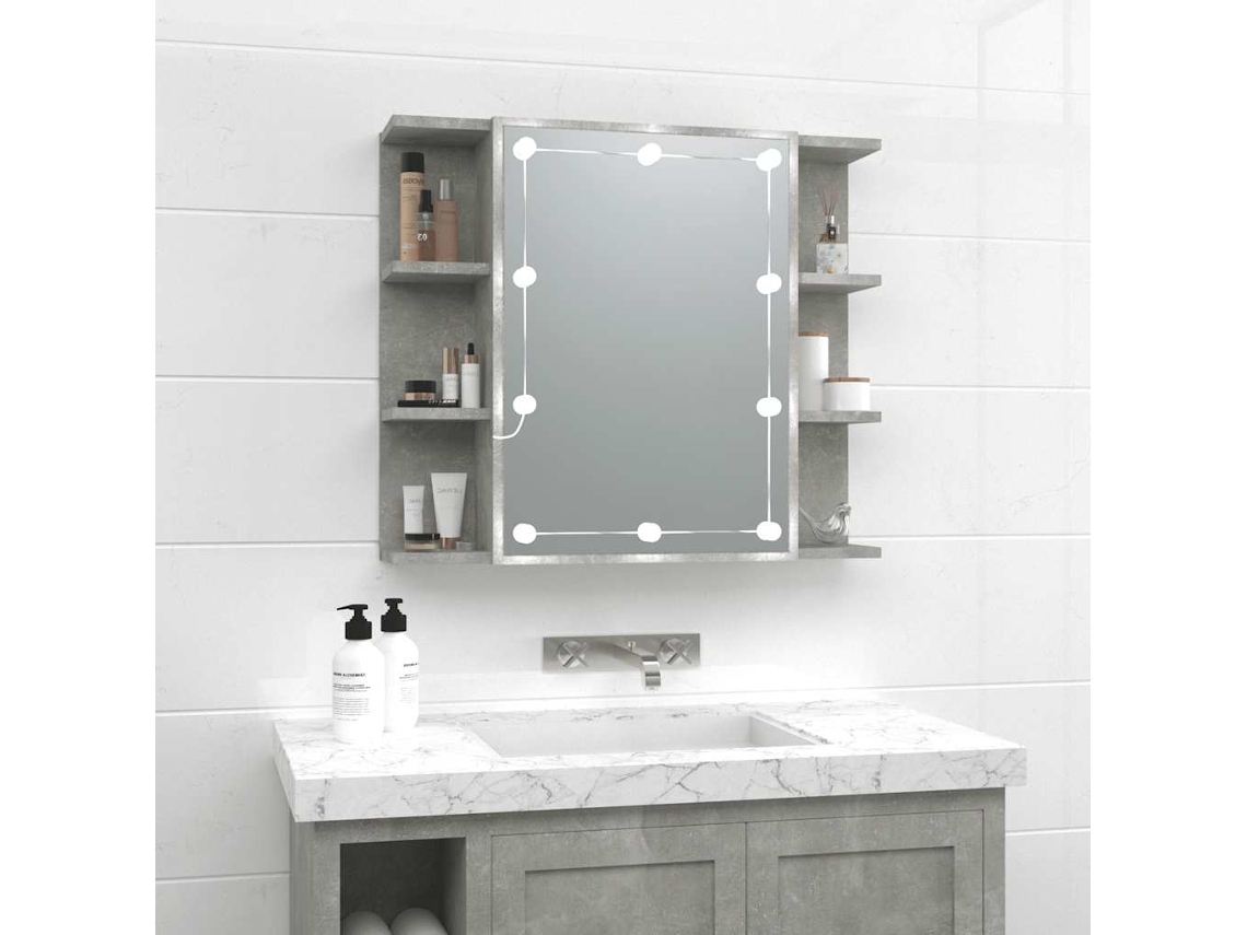 Vidaxl Armário Espelhado Com Led 70x16,5x60 Cm Cinzento Cimento