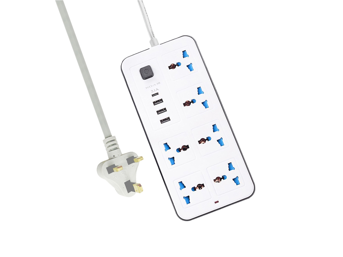 Extensão com 6 tomadas AC, 3 USB, 1 Type C e proteção contra surtos para casa e escritório LAXISCREED