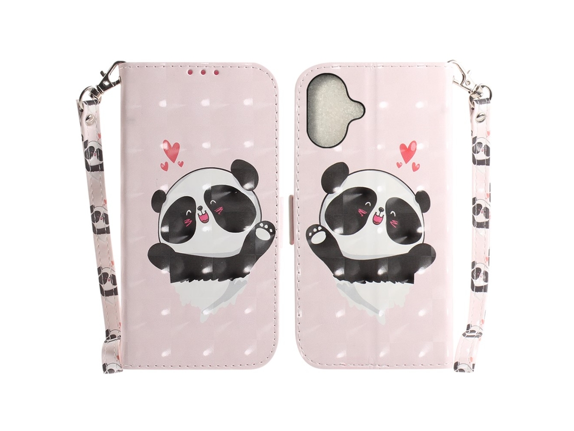 Capa Em Couro Pu Para Apple Iphone 16 Plus - Amor Coração Panda