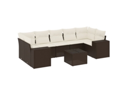 Maison Exclusive - 8 Pcs Conjunto Sofás De Jardim C/ Almofadões Vime Pe Castanho