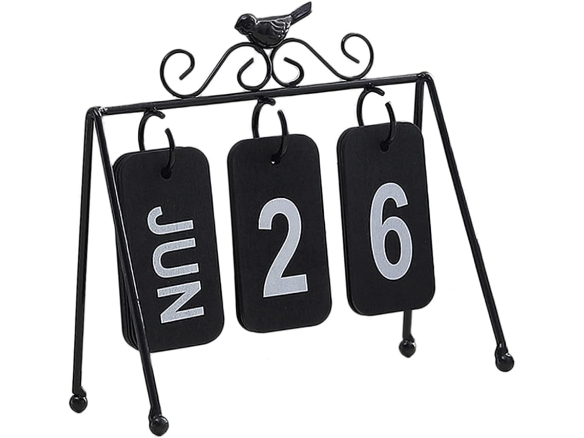 Calendário De Mesa Madeira Preta, Bolso Com Visor Data, Decoração