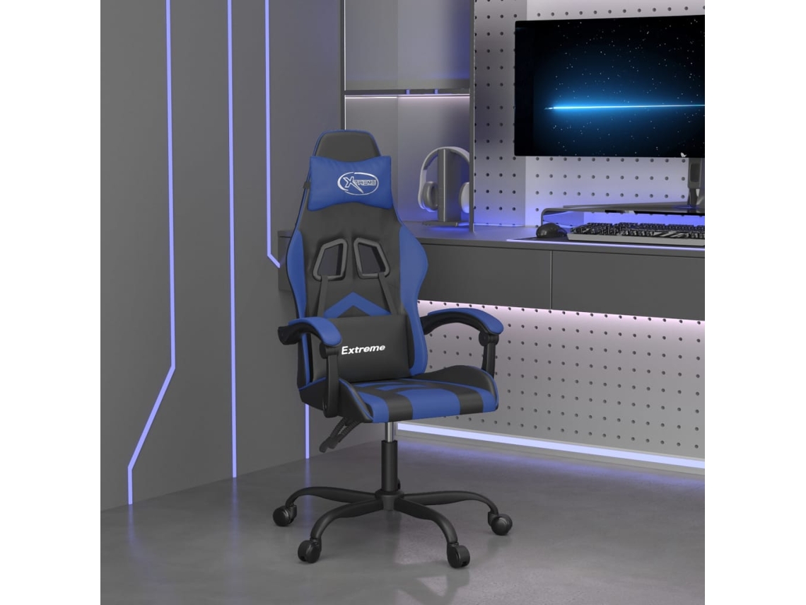 Vidaxl Cadeira De Gaming Couro Artificial Preto E Azul
