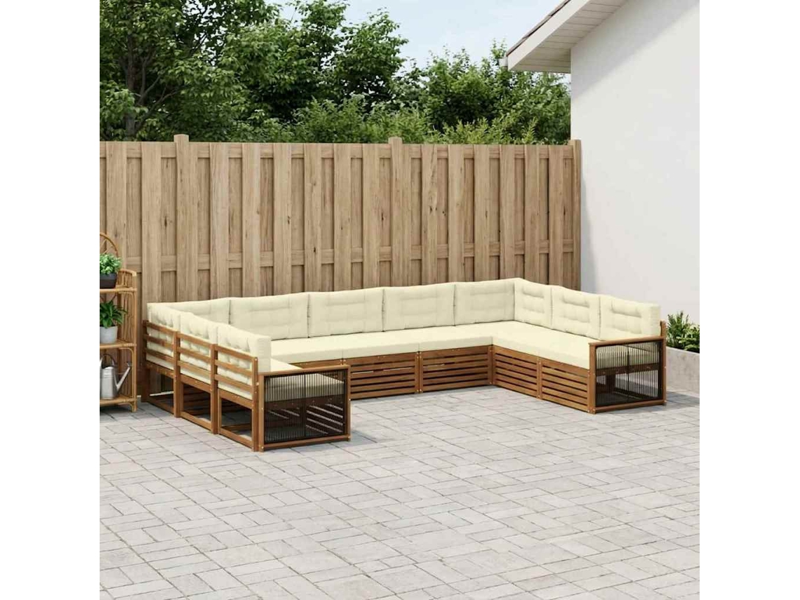 Vidaxl Conjunto De Sofás Para Exterior 9 Pcs Natural E Creme