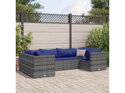Vidaxl 6 Pcs Conjunto Lounge De Jardim C/ Almofadões Vime Pe Cinzento