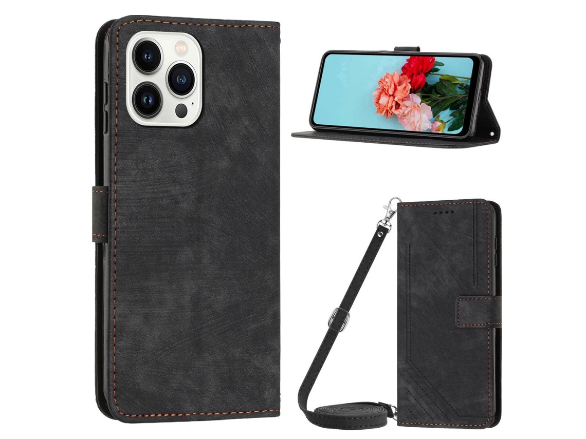 Capa Pega Para Iphone 15 Pro Max Pele Sintética Preto