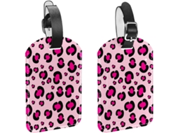 Conjunto De 2 Etiquetas Bagagem Em Imitação Couro Com Estampa Leopardo Rosa