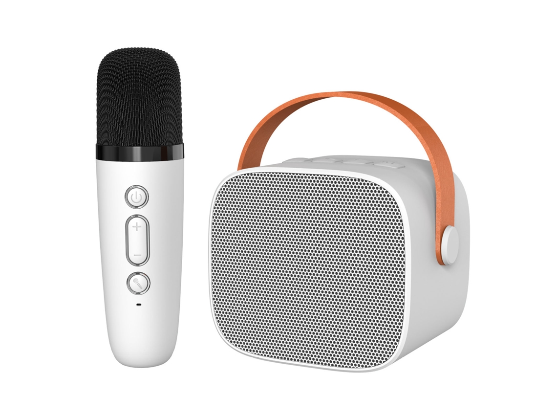 Aetheria máquina de Karaokê Mini Portátil com Alto falante Bluetooth e Microfone Som Premium Branco
