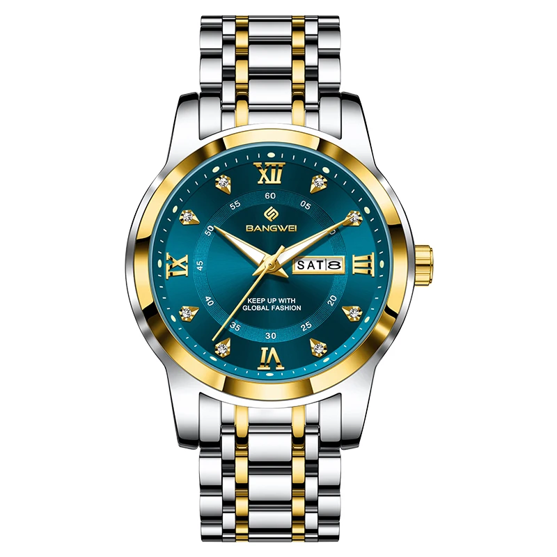 Relógio De Diamante (dourado E Azul), Criativo, Em Aço Inoxidável, À Prova D'água E Luminoso.