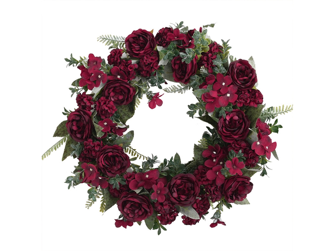 Wreath Peônia Outono Retro Simulado Vermelho 40cm