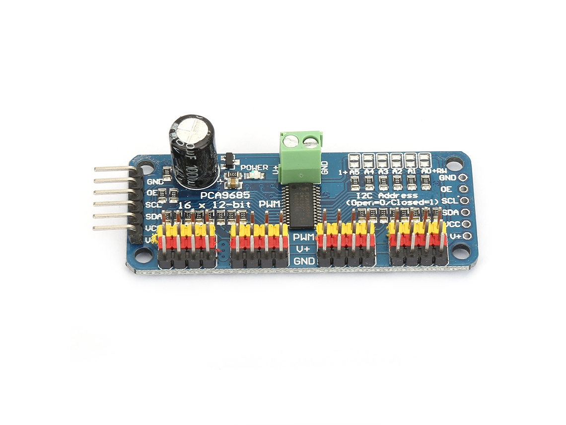 Módulo driver PCA9685 de 16 canais PWM 12bit para servos e motores, controle I2C, 40-1000Hz, 5V