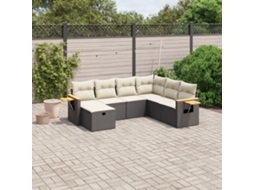 Vidaxl 7 Pcs Conjunto De Sofás P/ Jardim C/ Almofadões Vime Pe Preto