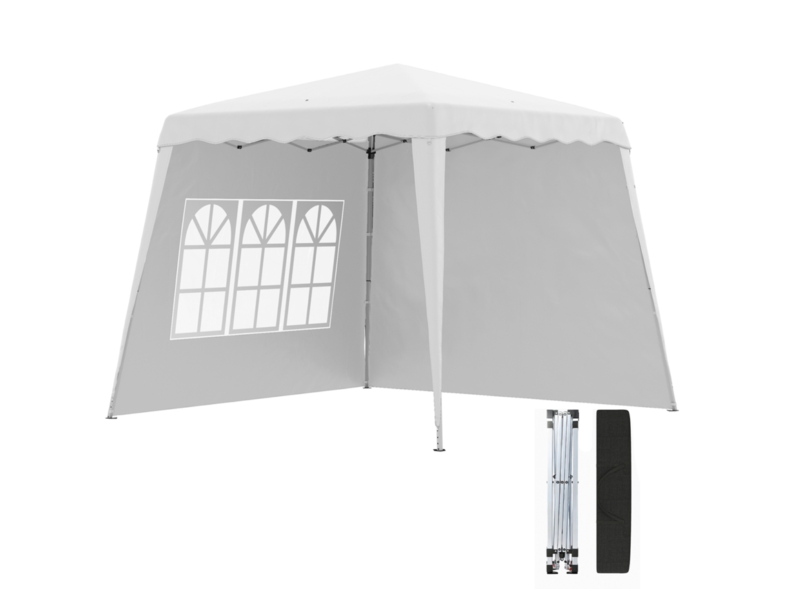 Tenda Dobrável com 2 Paredes Laterais Pavilhão de Jardim do Gazebo Altura Ajustável Uv50+ Proteção Branca Ge