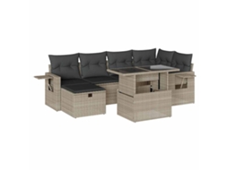 Conjunto 7 sofás jardim com almofadões VIDAXL vime PE cinzento-claro