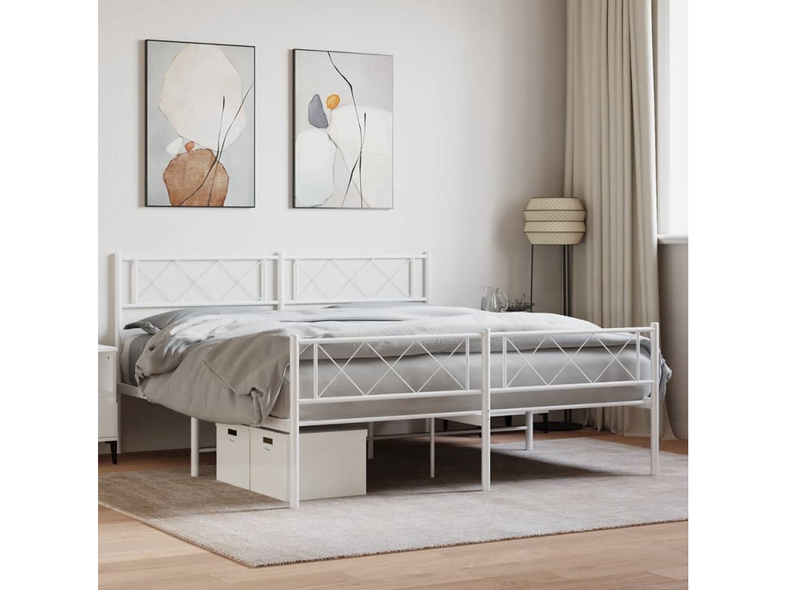 Vidaxl Estrutura De Cama Com Cabeceira E Pés 120x200 Cm Metal Branco