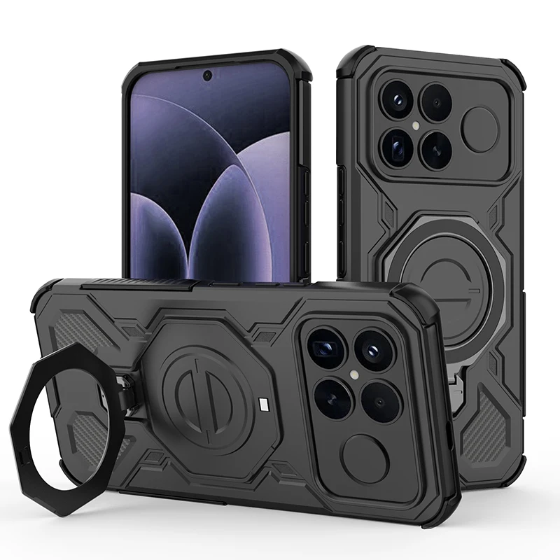 (preto, Poco F8 Ultra) Capa Protetora Resistente A Impactos De Nível Militar Com Suporte Magnético E Estrutura Rígida.
