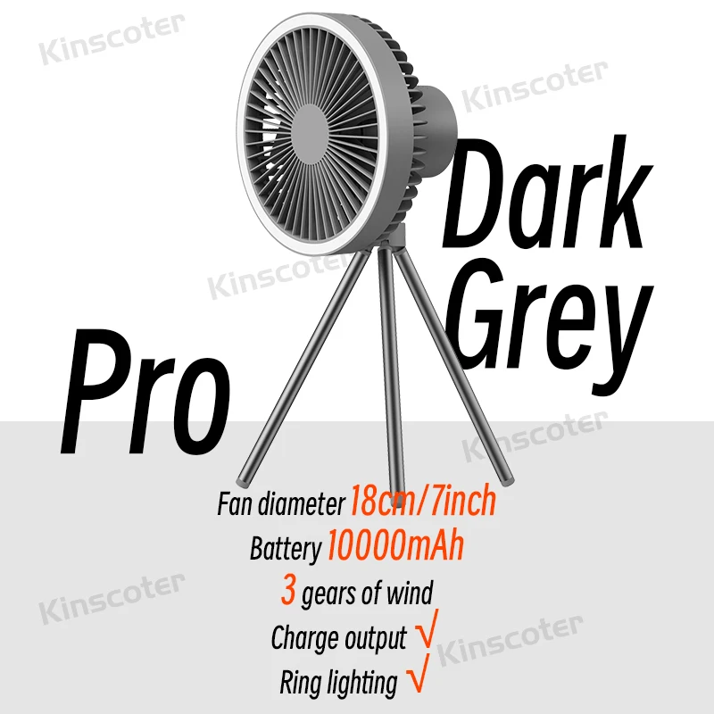 Ventilador de Camping, Ventilador de Mesa Portátil Recarregável com Circulação de Luz Led MDUG (grey Pro)