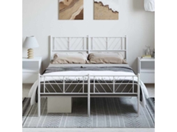 Cama De Casal | Camas Para Quarto | Estrutura De Cama Com Cabeceira E Pés 150x200 Cm Metal Branco