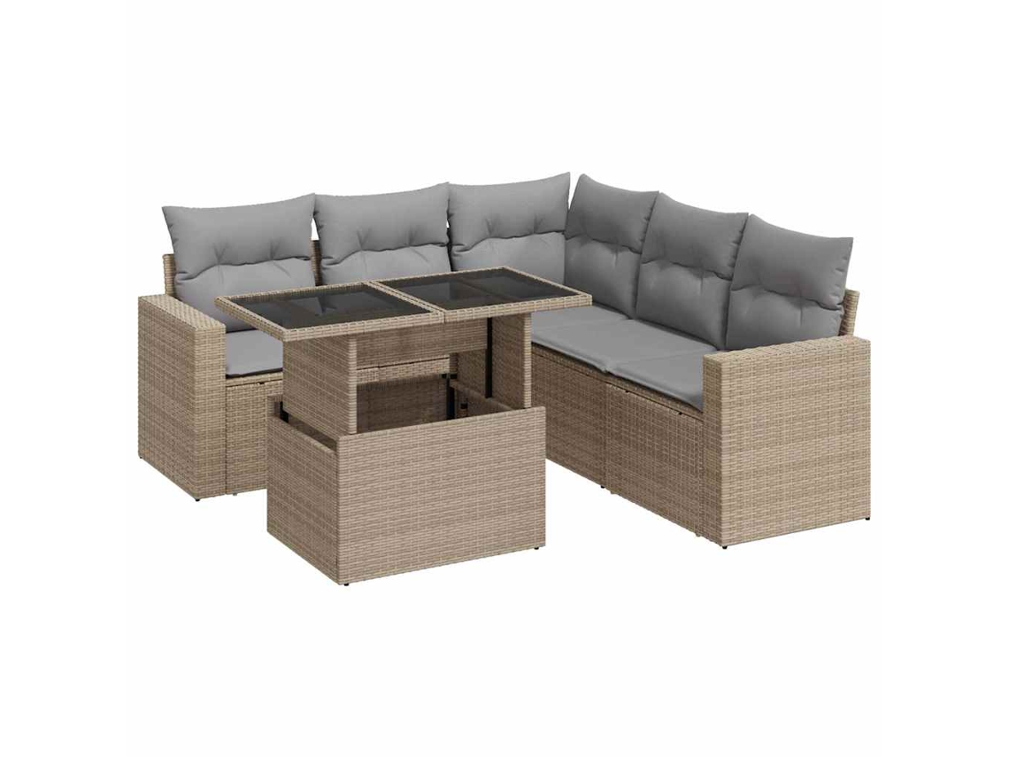 Conjunto 6 de sofás de jardim VIDAXL Bege Rattan / Vime