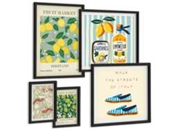 Composição De Quadros Na Parede Padrões De Plantas, Vintage, Pastel Moldura Preta Imagens Para Um Quarto Infantil Espelharte (conjunto De 5 Imagens)
