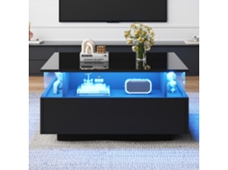 Mesa De Centro Moderna Com 2 Gavetas Compartimentos Envidraçados Preto Estilo
