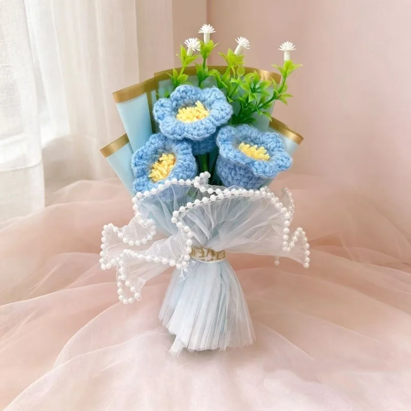 Mini Buquê De Crochê Feito À Mão De 15 Cm Com Flores Artificiais - Presente Romântico