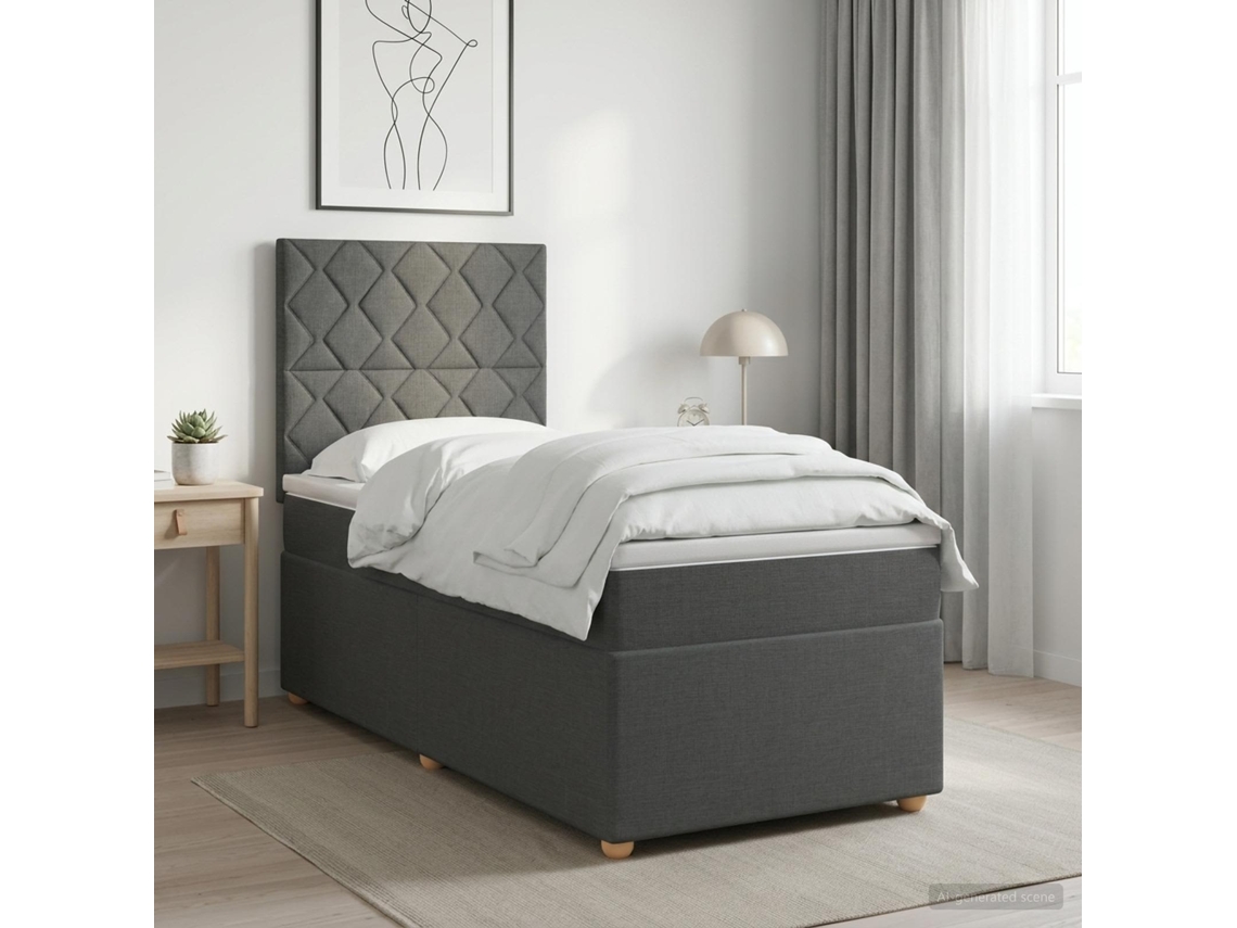 Vidaxl Cama Box Spring Com Colchão Cinzento-escuro 80 X 200 Cm Tecido