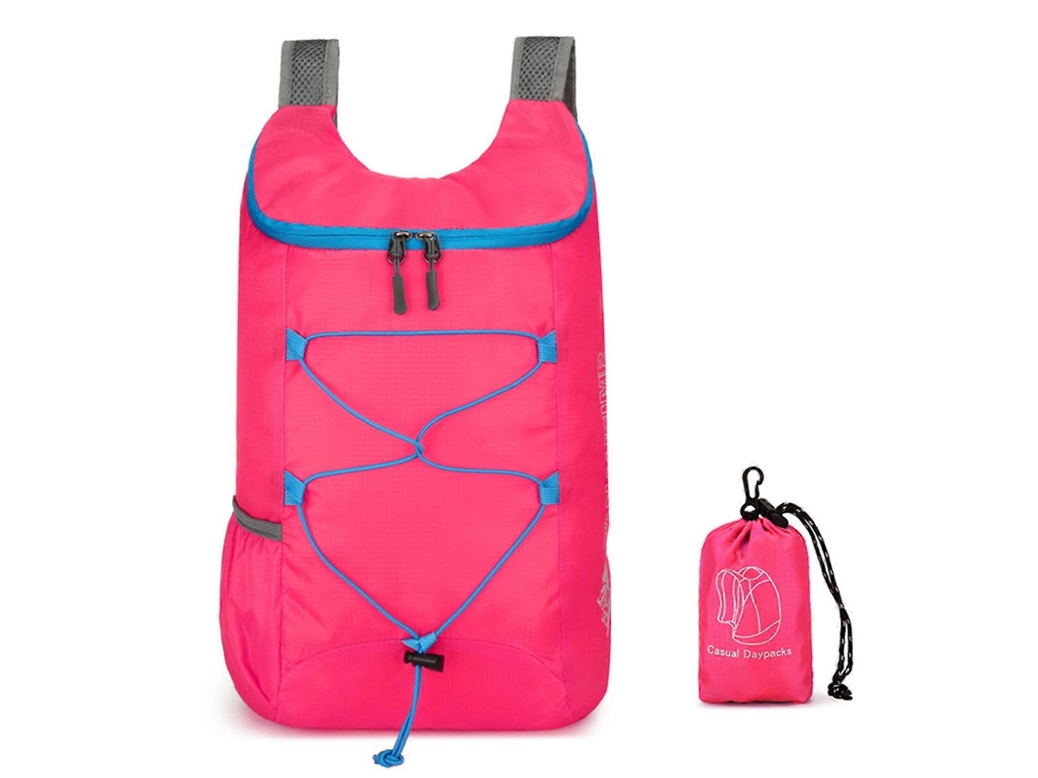 Mochila Dobrável Portátil, Grande, Leve, Compacta E Impermeável Para Viagens, Camping, Caminhadas E Compras Ao Ar Livre. Rosa Choque.