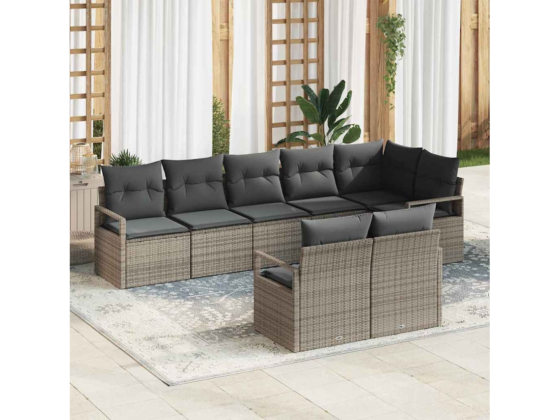 Vidaxl Conjunto De Sofás 8 Pcs Cinzeto Vime Pe
