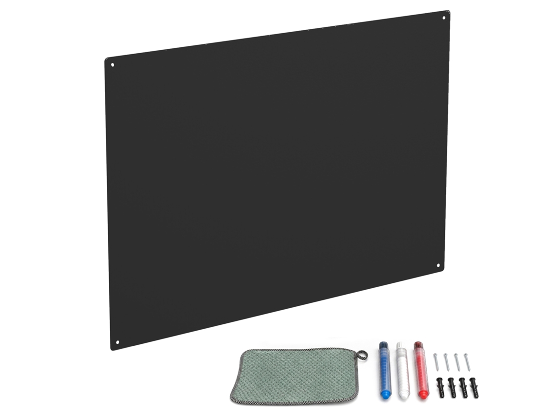 Relaxdays Quadro Magnético De Giz, Incl. 3 Marcadores, 60x40, Quadro De Notas Para Escritório E Cozinha, Aço, Preto