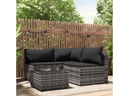 Vidaxl 4 Pcs Conjunto Lounge De Jardim C/ Almofadões Vime Pe Cinzento