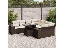 Vidaxl 9 Pcs Conjunto Sofás P/ Jardim C/ Almofadões Vime Pe Castanho