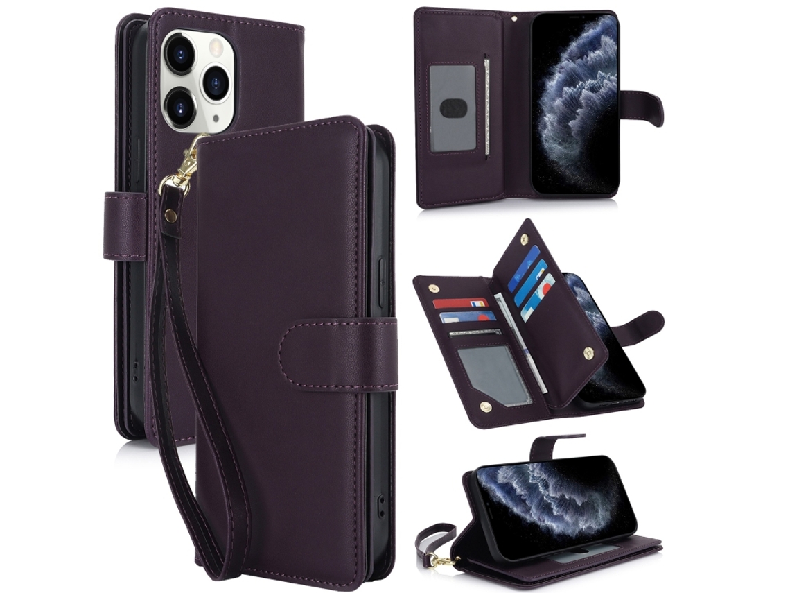 Capa Carteira De Couro Para Iphone 11 Pro - Com Rfid - Para Vários Cartões