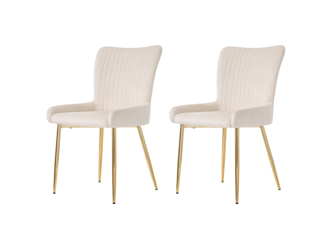 Conjunto de 2 cadeiras de jantar em veludo luxuoso com suporte lombar, base em metal dourado PAPRIKA | PAPRIKA