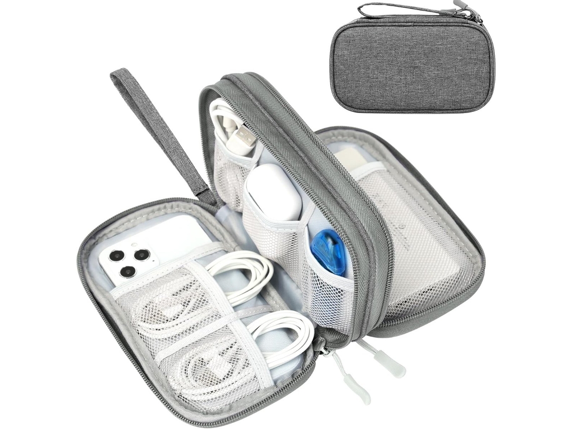 Bolsa Organizadora Eletrônica Ing, Ideal Para Guardar Cabos, Fios, Carregadores E Celulares. Tamanho Pequeno, Cor Cinza Escuro