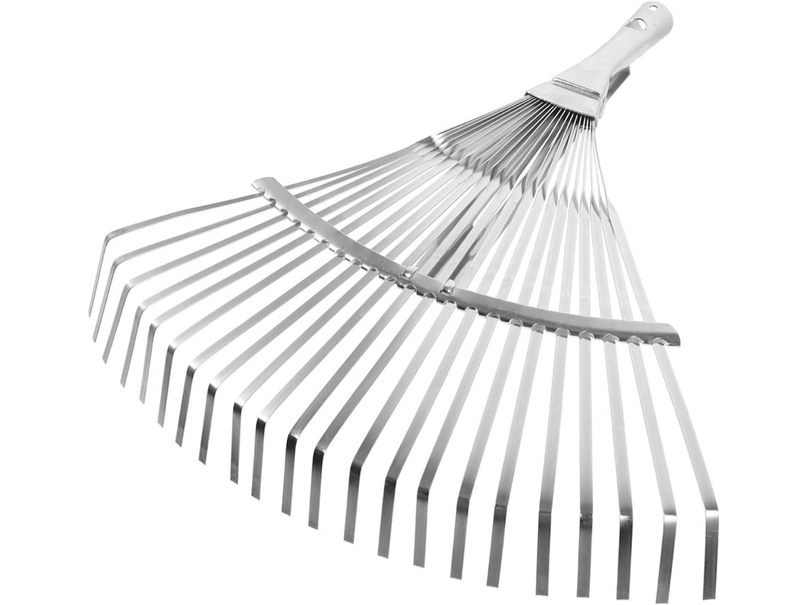 Ancinho De Jardim De 22 Polegadas Em Aço Inoxidável Com Rastelo Extensível De Metal Para Folhas E Cabo Com Dentes.