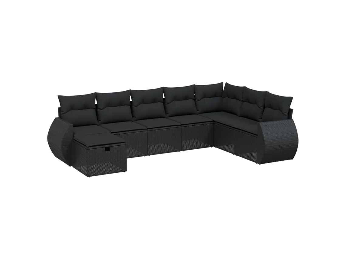 Maison Exclusive - 8 Pcs Conjunto Sofás De Jardim Com Almofadões Vime Pe Preto