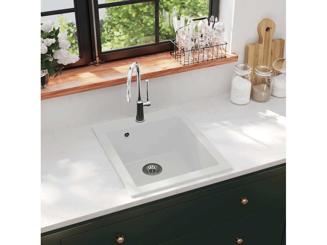 Vidaxl Lava-louça De Bancada Com 1 Cuba Em Granito Branco