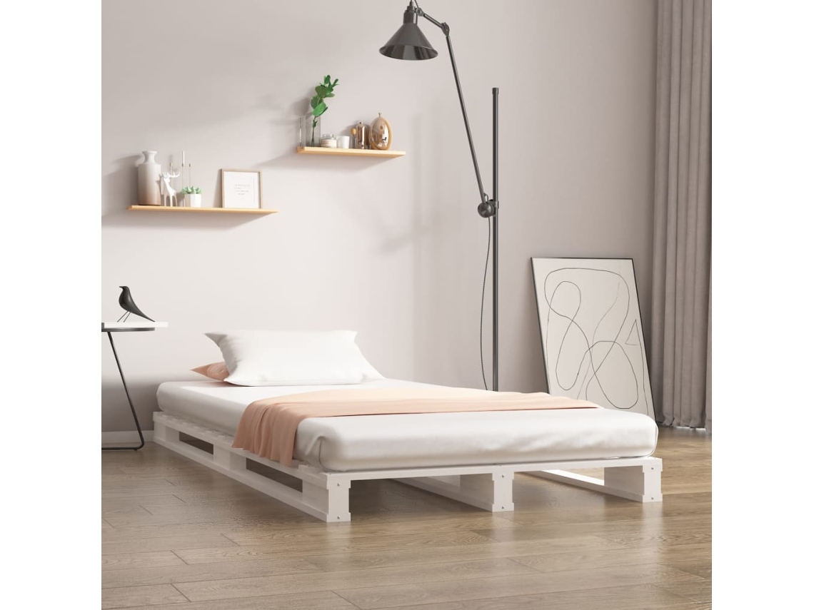 Vidaxl Cama De Paletes Pinho Maciço 90x200 Cm Branco